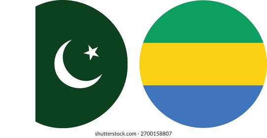 Vector e ilustración de bandera circular de Pakistán y Gabón con fondo transparente 
