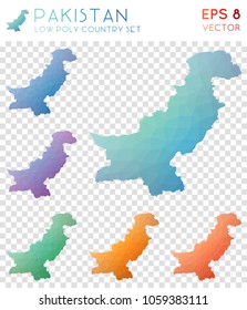 Pakistan geometric polygonal maps, mosaic style country collection. Wondrous low poly style, modern design. Pakistan polygonal maps for infographics or presentation.