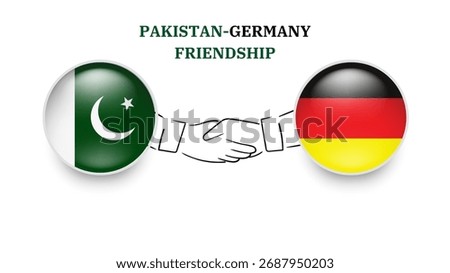 PAKISTAN and GERMANY flags in circle with shake hand. PAKISTAN and GERMANY friendship. PAKISTAN and GERMANY flags, isolated on white background. Vector icon set. Vector illustration.
