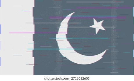 Vetor de bandeira de falha do Paquistão, distorção dividida RGB, ilustração de quadro de vídeo abstrato digital