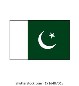 Pakistan Green Crescent Moon Flag Rectangle On Isolated White Background. 
