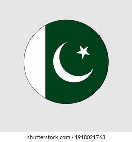 Pakistan Green Crescent Moon Flag Push Button Circle.