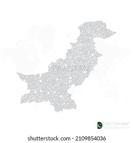 Pakistan grey map isolated on white background with abstract mesh line and point scales. Vector illustration eps 10