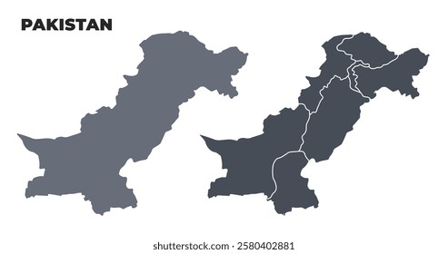 Pakistan grey political map simple flat illustration set