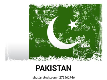 Pakistan grunge flag isolated vector in official colors and Proportion Correctly. country's name label in bottom. Vector Illustration