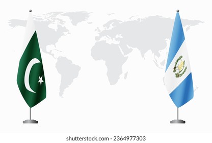 Pakistan and Guatemala flags for official meeting against background of world map.