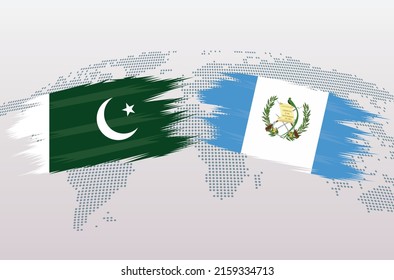 Pakistan and Guatemala flags. Pakistani and Guatemala flags, isolated on grey world map background. Vector illustration.