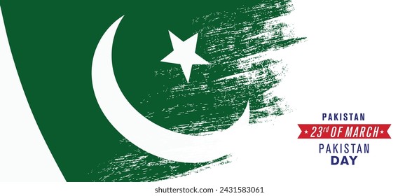 Tarjeta de felicitación del día feliz de Pakistán, ilustración vectorial de banner. Elemento de diseño del día festivo nacional paquistaní 23 de marzo con la bandera en apuros