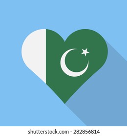 Pakistan heart flag flat style with long shadow. Patriotic design. Vector EPS10