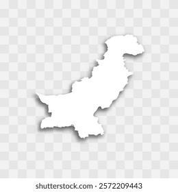 Pakistan high detailed vector representation of country silhouette. White color on transparent background with dropped shadow. For educational, decorative, or informational use.