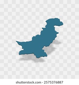 Pakistan high detailed vector representation of country silhouette. 3D map on transparent background with dropped shadow. For educational, decorative, or informational use.