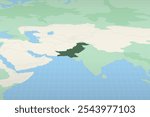 Pakistan highlighted on a detailed map, geographic location of Pakistan. Vector Map.