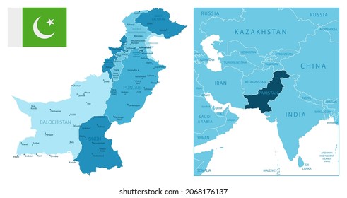 Pakistan - highly detailed blue map. Vector illustration