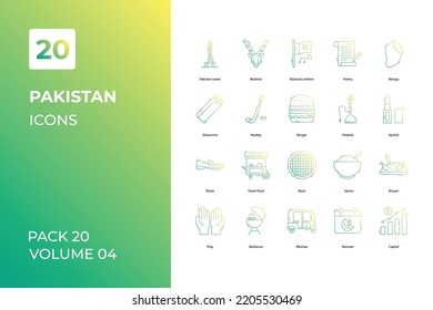 Colección de iconos de Pakistán. Establecer la línea vectorial con elementos para conceptos móviles y aplicaciones web. Colección de iconos modernos.