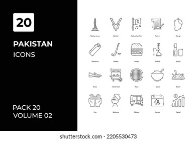 Pakistan icons collection. Set vector line with elements for mobile concepts and web apps. Collection modern icons.
