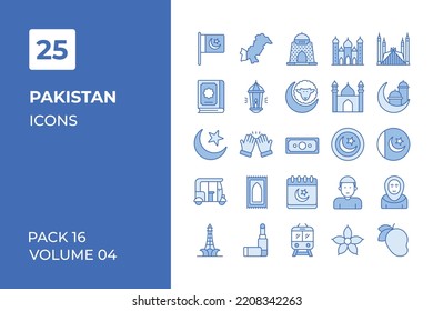 Pakistan icons collection. Set vector line with elements for mobile concepts and web apps. Collection modern icons.