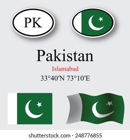 pakistan icons set against gray background, abstract vector art illustration, image contains transparency