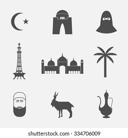 Pakistan. Icons travel set.