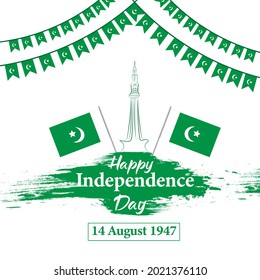 Pakistan independence day ,14 august Vector Illustration of holiday 14 August is the day of independence of Pakistan. symbolic green colors and flag