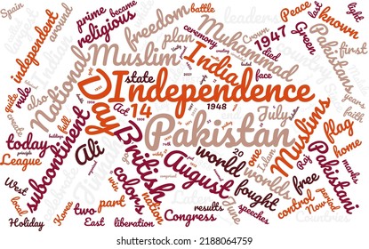 Pakistan Independence Day 14 August Word Cloud In Vector Art Creative Colourful White Back Ground