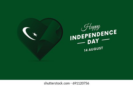 Pakistan Independence Day. 14 august. Waving flag in heart. Vector illustration.