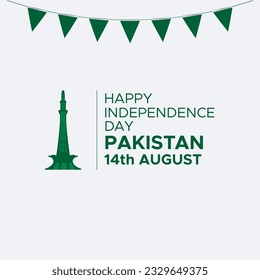 Pakistan Independence Day 14th August Post for Social Media. Pakistan Independence Day Vector Template. EPS 10 Vector.