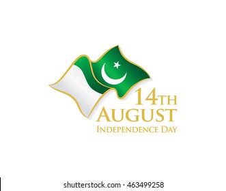 Pakistan Independence day, 14th august. Vector typographic emblems with Green Background, logo or badge