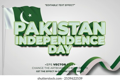 Pakistan Independence day 3d text effect editable vector