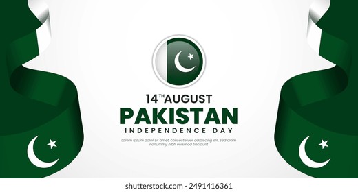 Pakistan Independence Day Background Design with waving flag. Greeting Card, Banner, Poster.