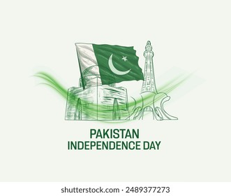 Pakistan Independence day background monument of quaid e azam minar e pakistan fort sketch