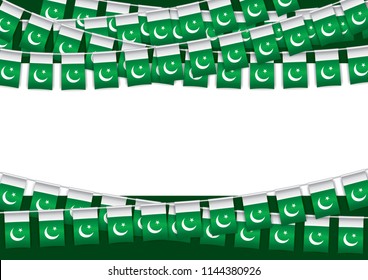 Pakistan Independence day banner with flags bunting. Vector illustration