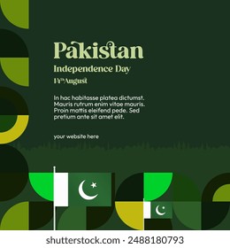 Pakistan Independence Day banner in modern geometric style. Square banner for celebration day with flags and typography. National holiday celebration backgrounds. Happy Pakistan Independence Day