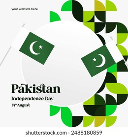 Pakistan Independence Day banner in modern geometric style. Square banner for celebration day with flags and typography. National holiday celebration backgrounds. Happy Pakistan Independence Day