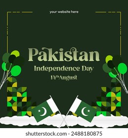 Pakistan Independence Day banner in modern geometric style. Square banner for celebration day with flags and typography. National holiday celebration backgrounds. Happy Pakistan Independence Day