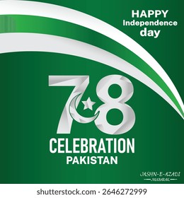 Pakistan Independence Day celebration event 14 august every year in Pakistan card, poster, template, banner, happy Independence Day, with moon, star, miner e Pakistan, with green and Wight background