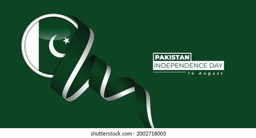 Pakistan Independence Day with Pakistan circle flag and flying ribbon design. Good template for Pakistan National Day design.