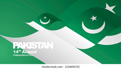Pakistan Independence Day flag ribbon landscape background