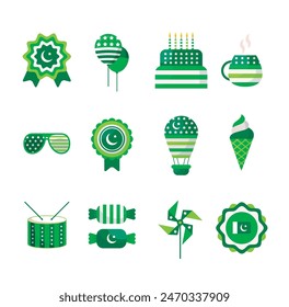 Pakistan Independence day icons set