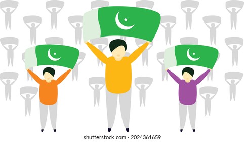 Pakistan independence day. People big crowd on independence day vector illustration.