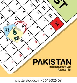 Pakistan Independence Day reminder mark on August 14th in a wall calendar.