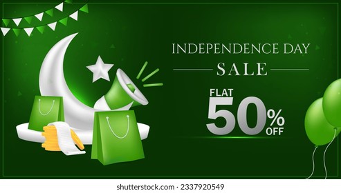 Pakistan Independence Day Sale vector Design for flat 50% Off.