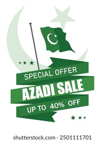 Pakistan Independence Day Sale vector Design for flat 40% Off, for social media and other business. vector illustration