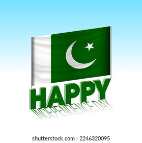 Día de la Independencia de Pakistán. Simple bandera de Pakistán y cartel en el cielo. 3 quinquies plantilla de letras. Mensaje de diseño de día especial listo.