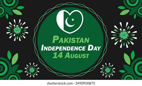 Pakistan Independence Day  vector banner design with geometric shapes and vibrant colors on a horizontal background. Happy Pakistan Independence Day modern minimal poster.