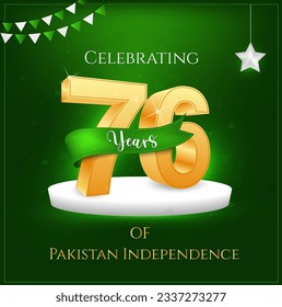  Pakistan Independence Day vector design ... 3d golden letter with green Background.