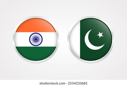 Pakistan and India Round Flag Icon. Circular National Flag on white Background vector illustration