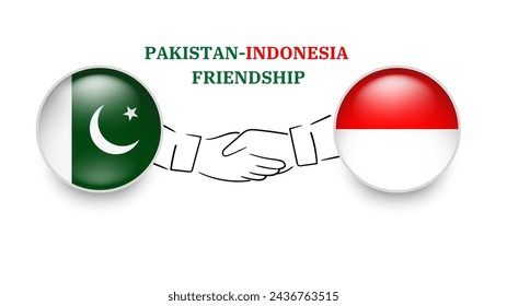 Pakistan And Indonesia flags in circle with shake hand. Pakistan And Indonesia friendship. Pakistani And Indonesia  flags, isolated on white background. Vector icon set. Vector illustration.