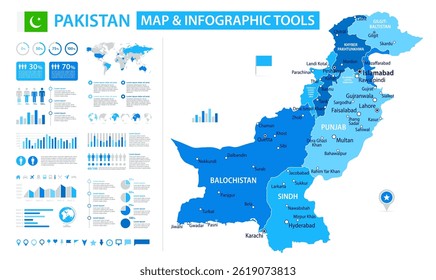 Mapa infográfico de Pakistán con Elementos de visualización de datos - Mapa Vector de Pakistán