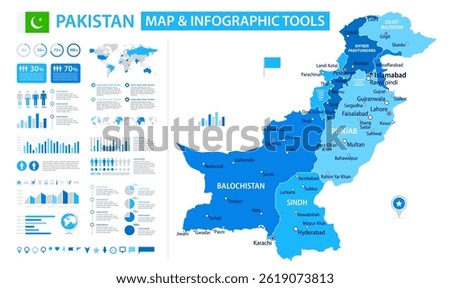 Pakistan Infographic Map with Data Visualization Elements - Vector Map of Pakistan