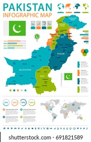 Pakistan infographic map and flag - vector illustration